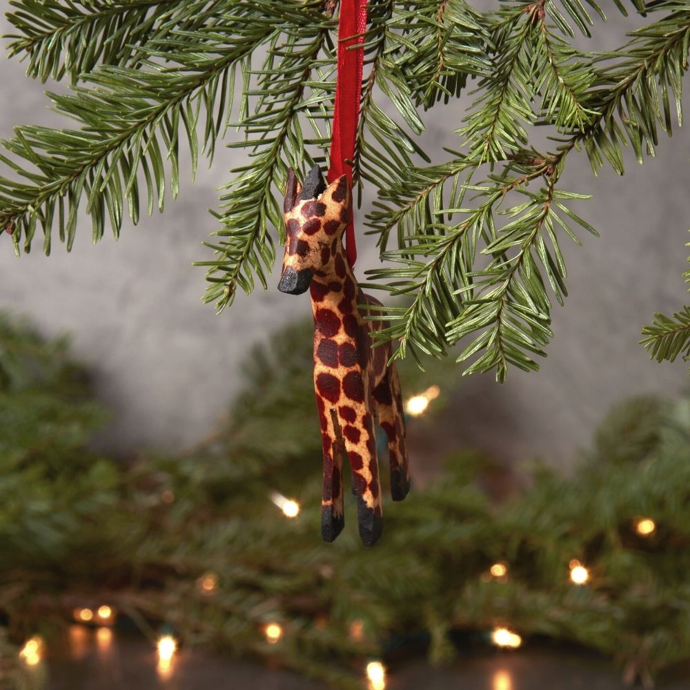Painted Wood Mini Giraffe Christmas Ornament