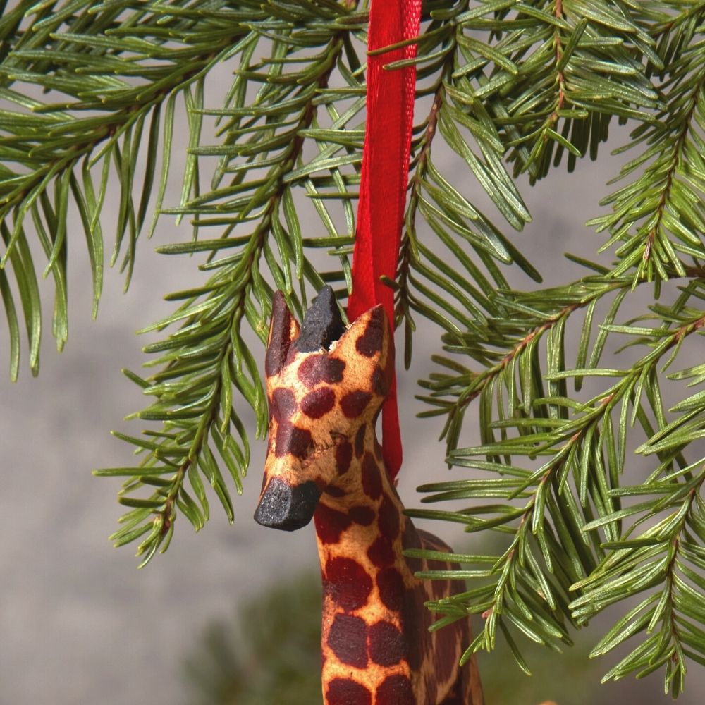 Painted Wood Mini Giraffe Christmas Ornament