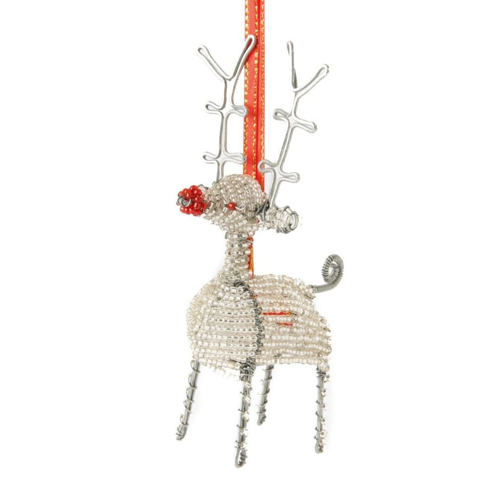 Maasai Beads White Reindeer Christmas Ornament