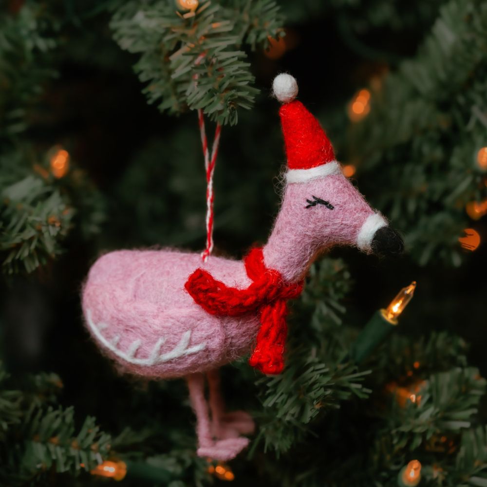 Felt Holiday Flamingo Ornament